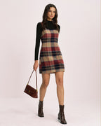 Red Plaid U-Neck Mini Dress