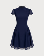 Ruched A-Line Mini Dress in Blue Turtle Print