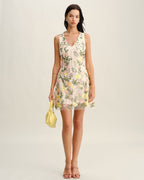 Floral Sleeveless Mini Dress in Yellow with V-Neck