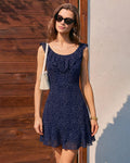 Navy Polka Dot Ruffled Mini Dress