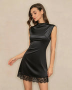 Mini Dress with Black Turtle Neck and Lace Accents