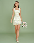Textured Mini Dress with Apricot Floral Design