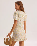 Floral V-Neck Mini Dress in Yellow