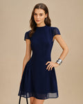 Ruched A-Line Mini Dress in Blue Turtle Print