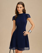 Ruched A-Line Mini Dress in Blue Turtle Print