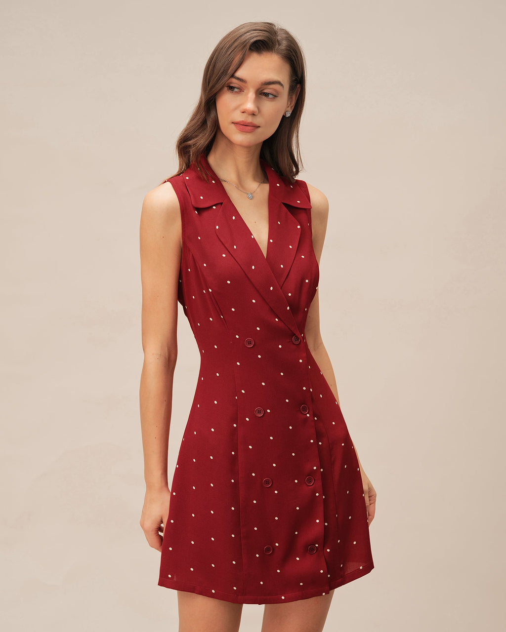 Red Polka Dot Mini Dress with V-Neck