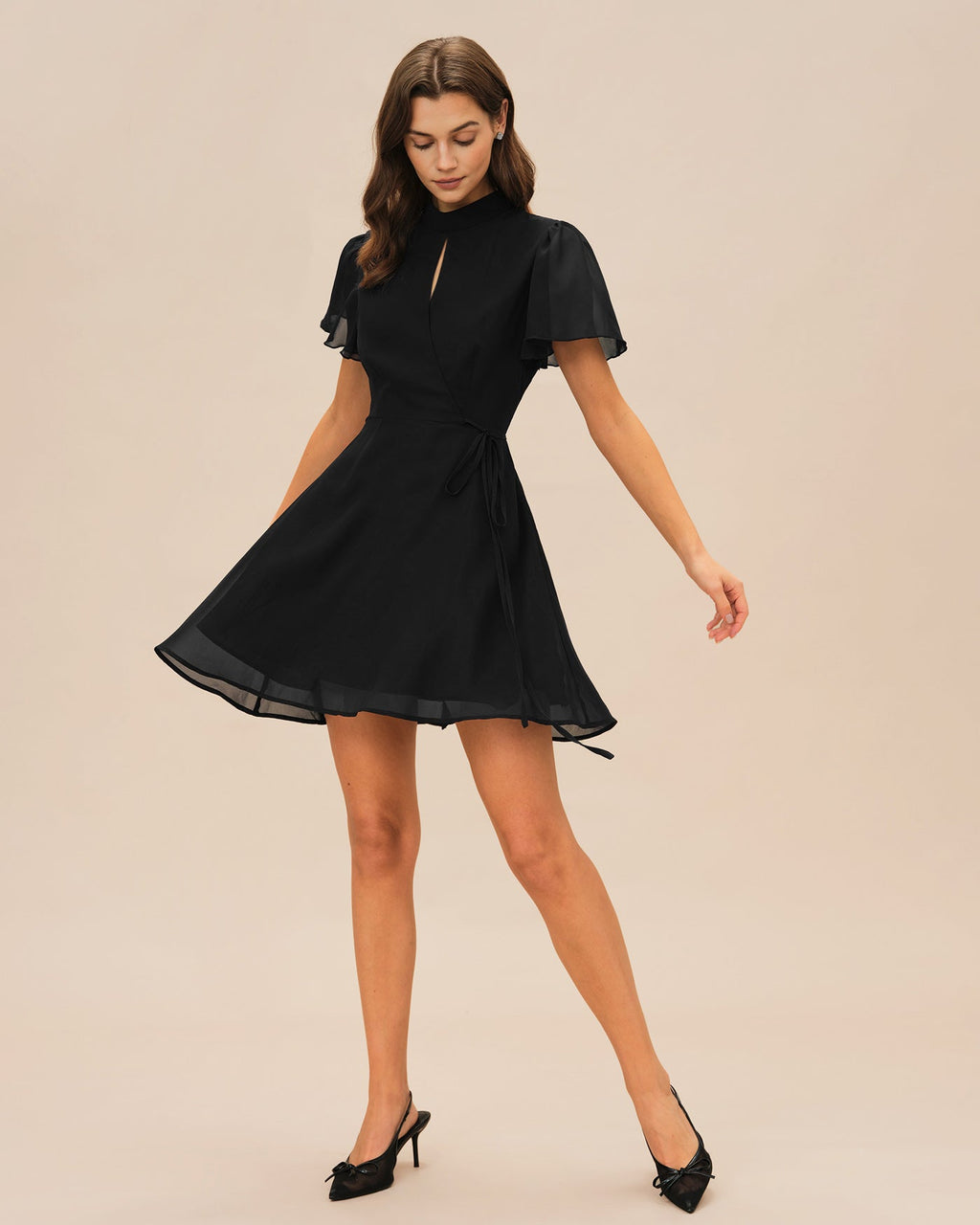 Black Mini Dress with Butterfly Sleeves