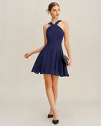 Navy A-Line Mini Dress in Chiffon