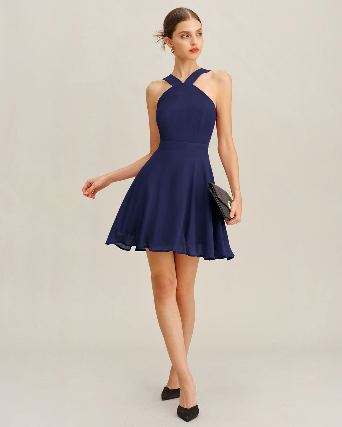 Navy A-Line Mini Dress in Chiffon