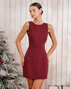 Crimson Backless Mini Dress with Boat Neck