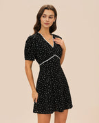 Floral Lace Mini Dress with V-Neck in Black