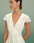 Textured Mini Dress with V-Neck in Apricot