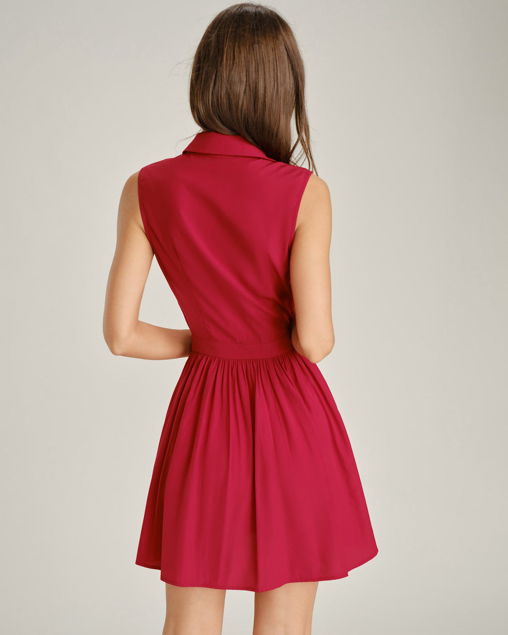 Mini Dress with Lace Button Details and Red Collar