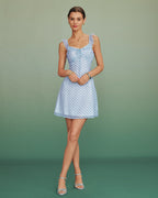 Blue Plaid Color-Block Mini Dress
