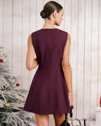 Purple Sleeveless Mini Dress with Round Neck