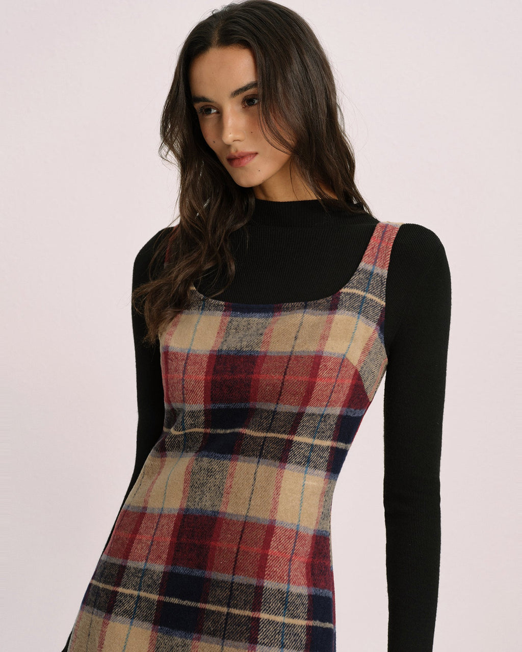 Red Plaid U-Neck Mini Dress