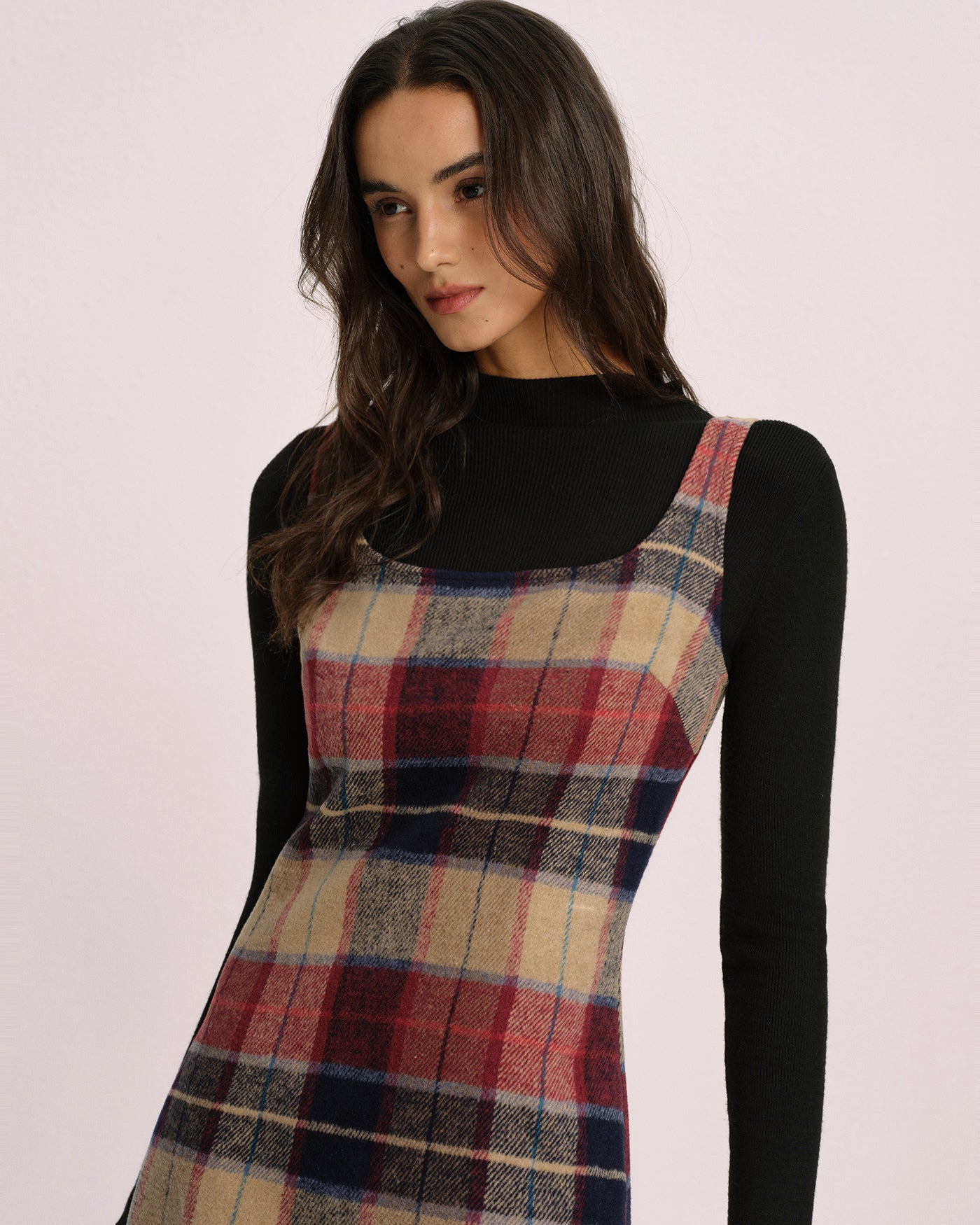 Red Plaid U-Neck Mini Dress