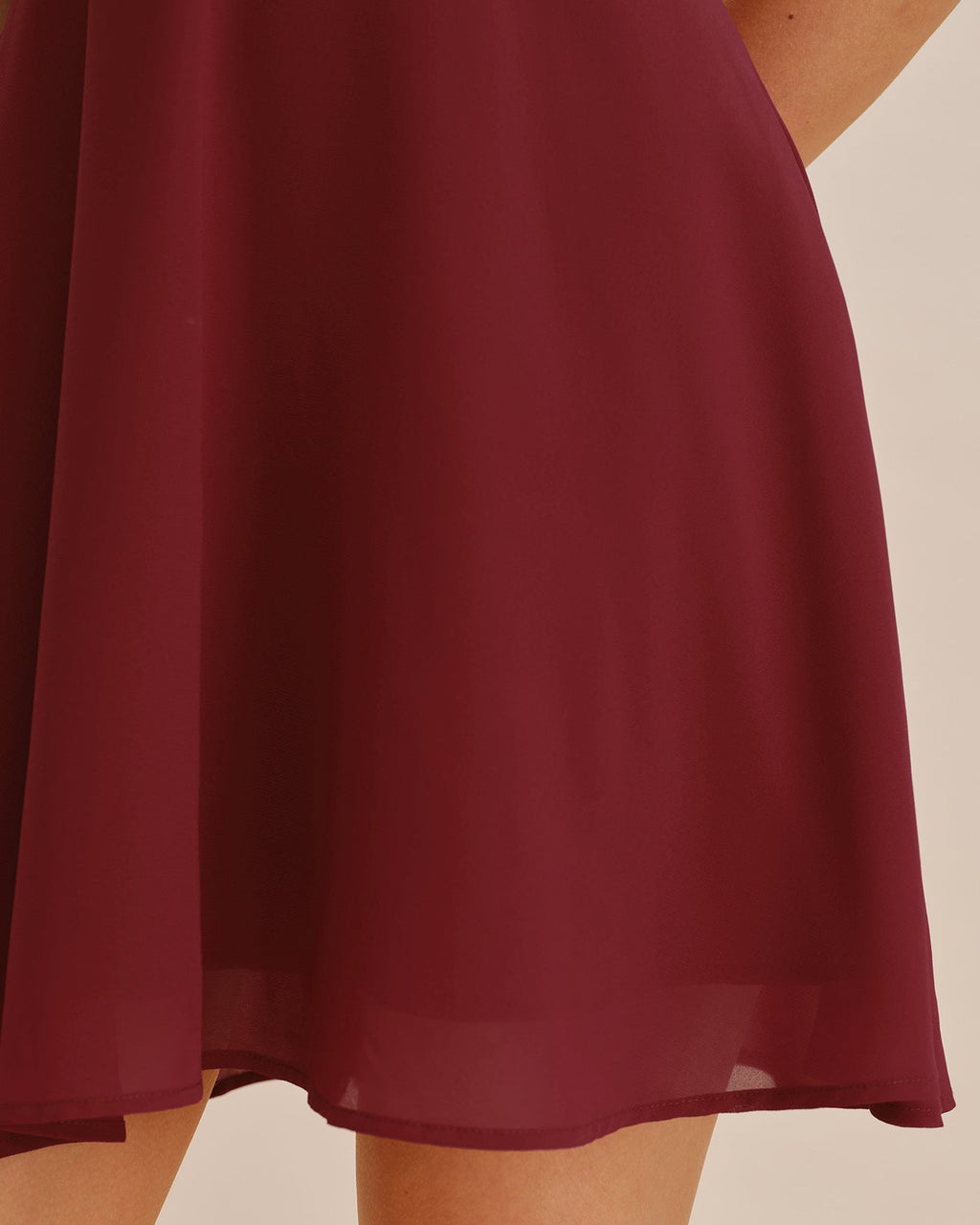 Red Mini Dress with V-Neck and Puffed Sleeves