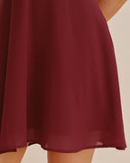 Red Mini Dress with V-Neck and Puffed Sleeves