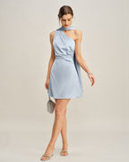 One-Shoulder Satin Mini Dress in Blue