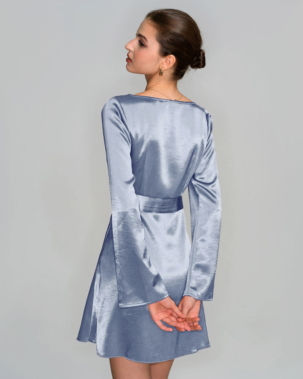 Blue Satin Mini Dress with Boat Neck