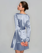 Blue Satin Mini Dress with Boat Neck