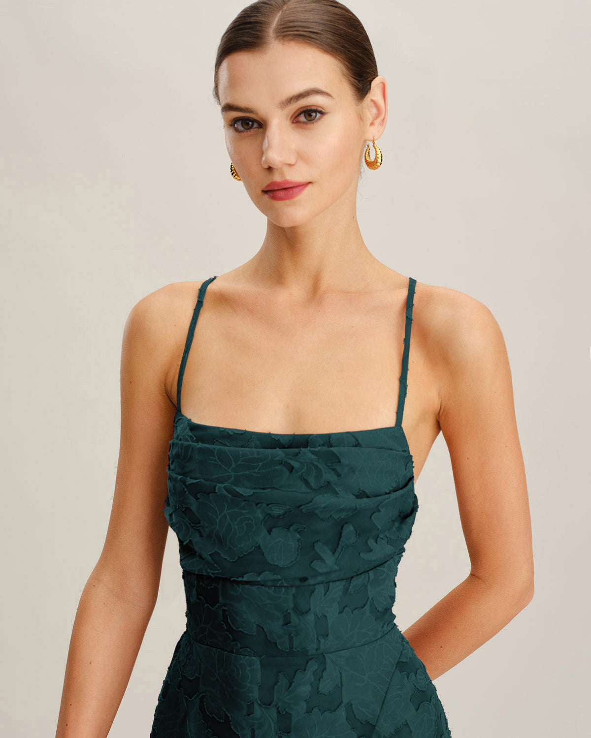 Emerald Jacquard Mini Slip Dress