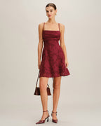Backless Mini Dress in Wine Red with Floral Design