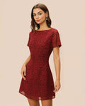 Floral Mini Dress with Red Boat Neck