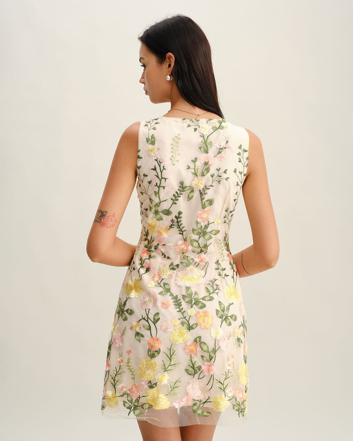 Floral Sleeveless Mini Dress in Yellow with V-Neck