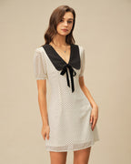 Mini Dress with Apricot Polka Dots and Contrasting Accents