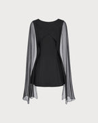 Flowy Mini Dress with Black Boat Neck