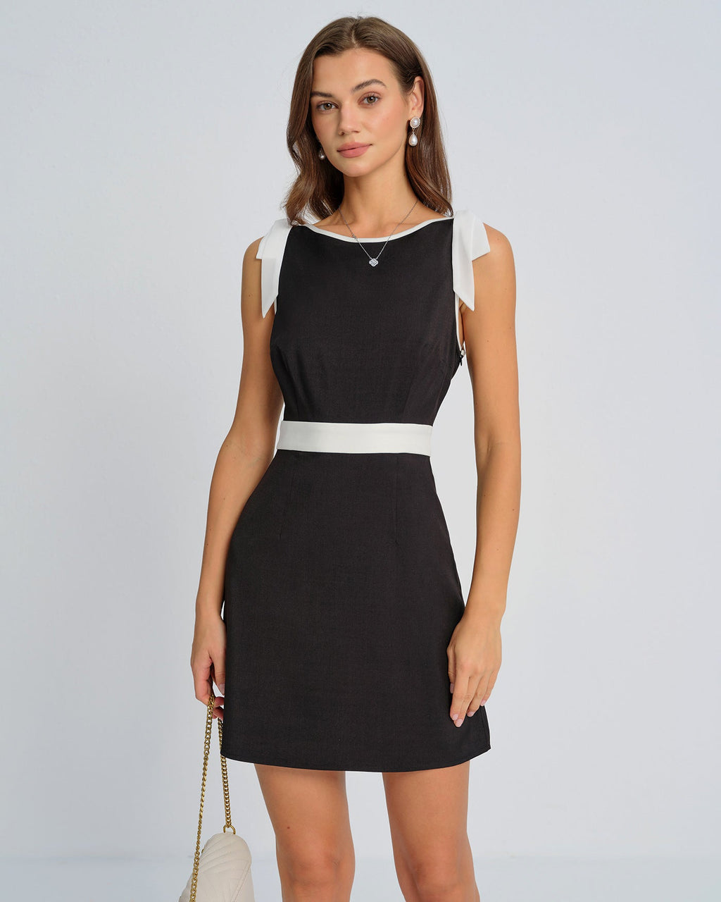 Mini Dress with Black Contrast Bowknot