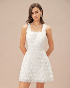 Floral A-Line Mini Dress with White Square Neck