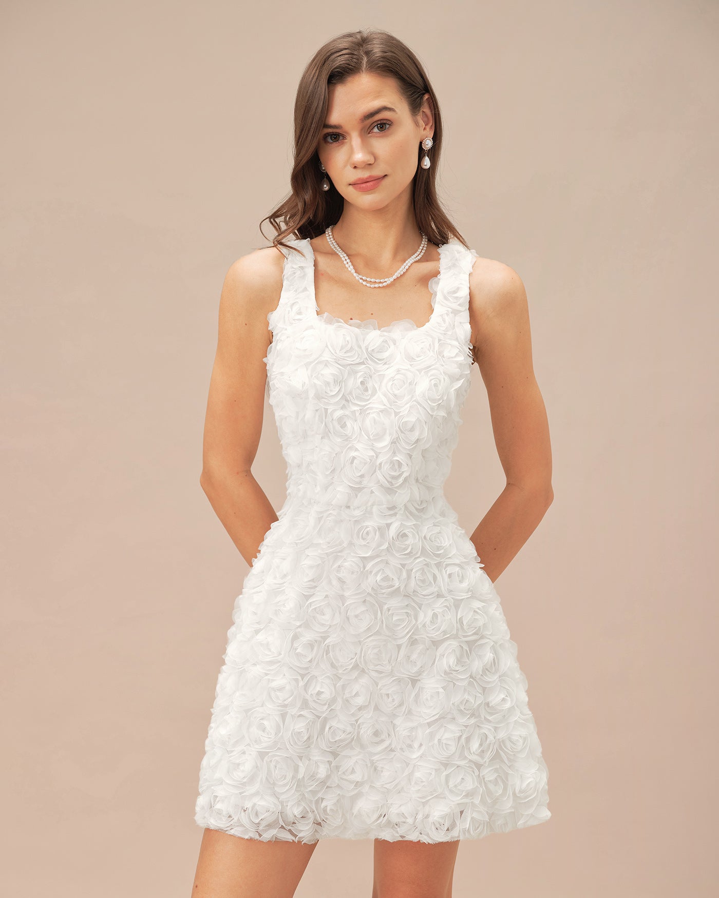 Floral A-Line Mini Dress with White Square Neck
