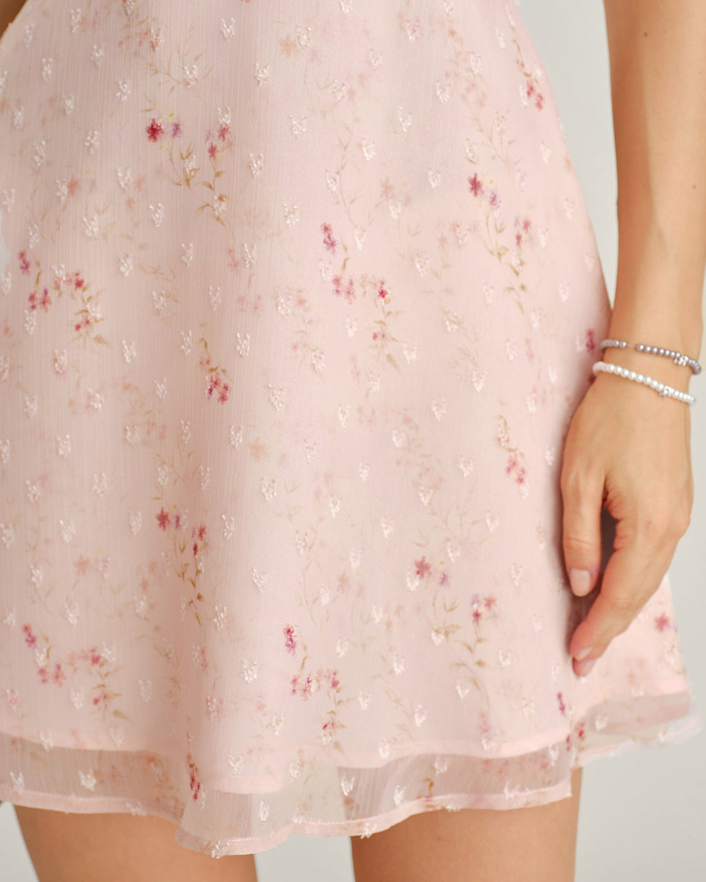 Jacquard Mini Dress with Pink Cap Sleeves