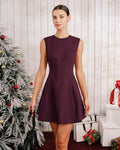 Purple Sleeveless Mini Dress with Round Neck