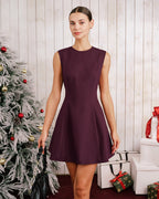 Purple Sleeveless Mini Dress with Round Neck