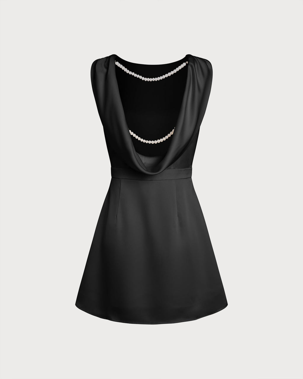 Black A-Line Mini Dress with Boat Neck and Pearl Accents
