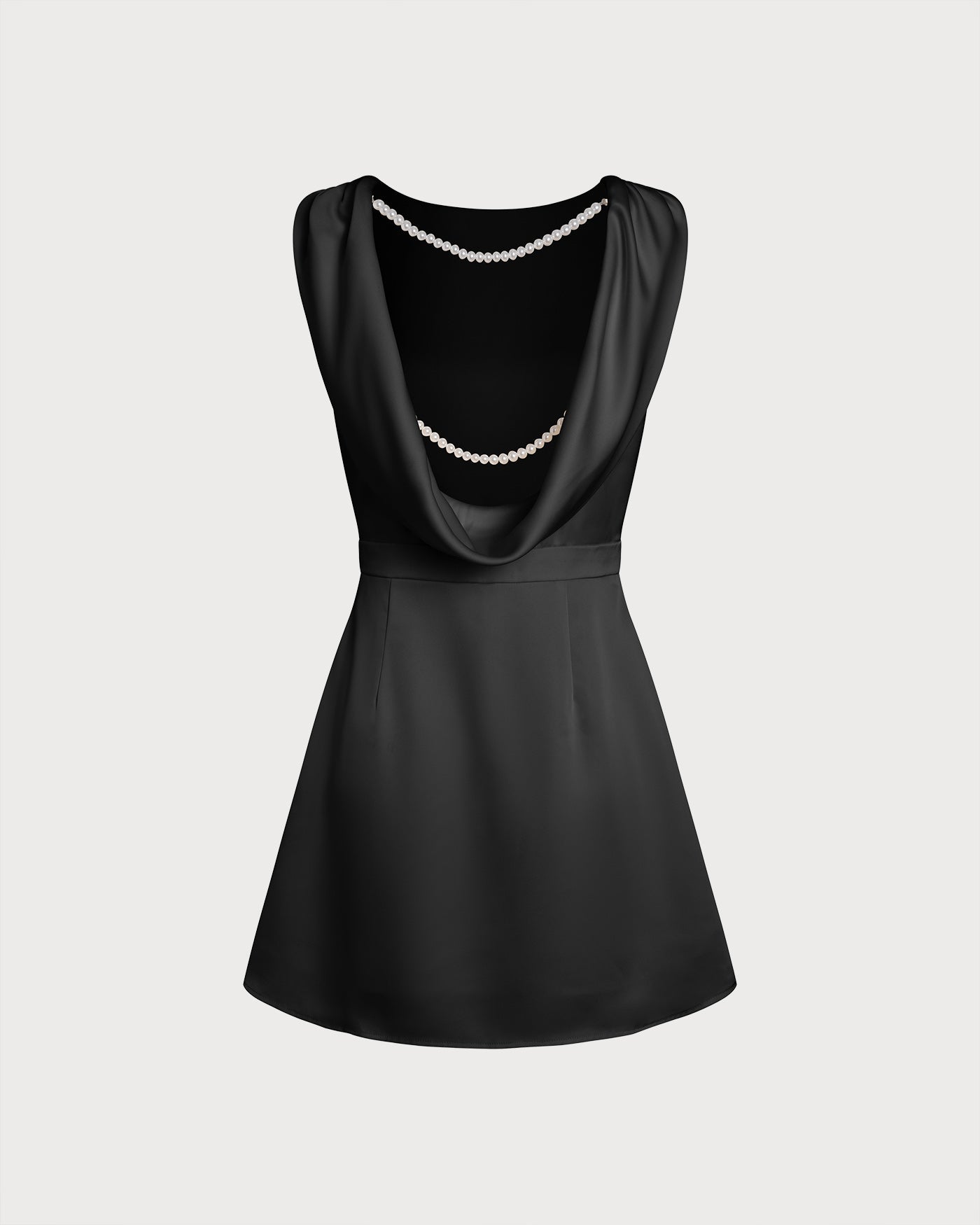 Black A-Line Mini Dress with Boat Neck and Pearl Accents