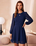 Backless A-Line Mini Dress in Blue Chiffon