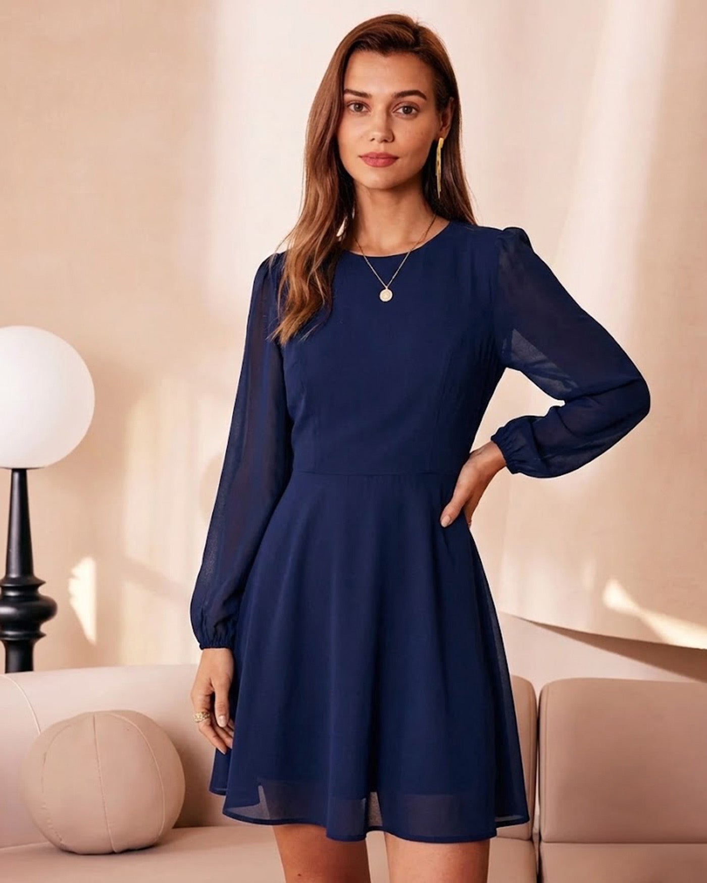 Backless A-Line Mini Dress in Blue Chiffon