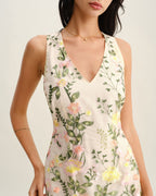 Floral Sleeveless Mini Dress in Yellow with V-Neck