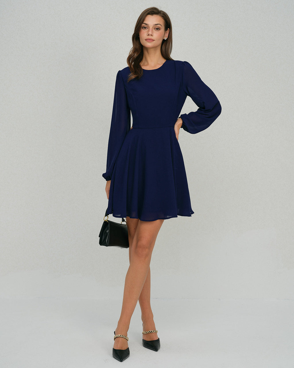 Backless A-Line Mini Dress in Blue Chiffon