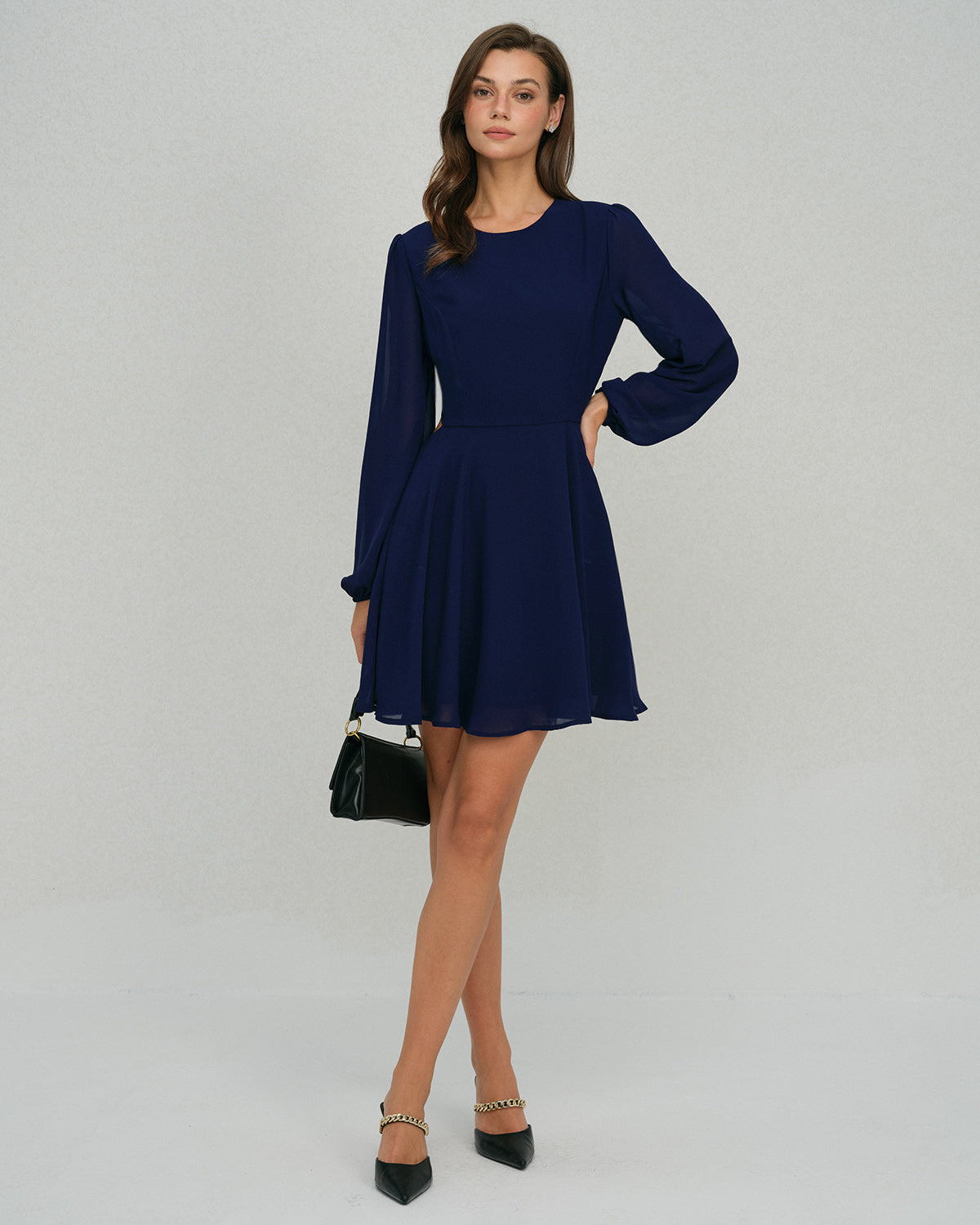 Backless A-Line Mini Dress in Blue Chiffon