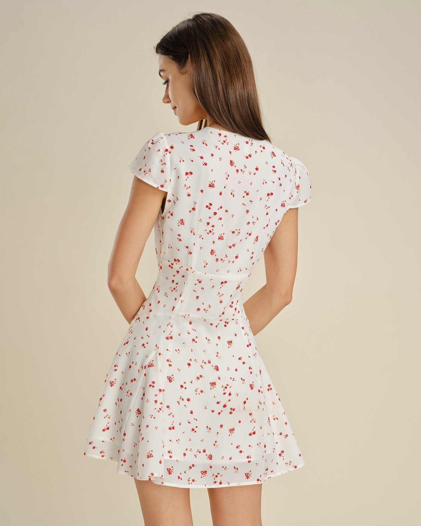 Off-White Floral Lace V-Neck Mini Dress
