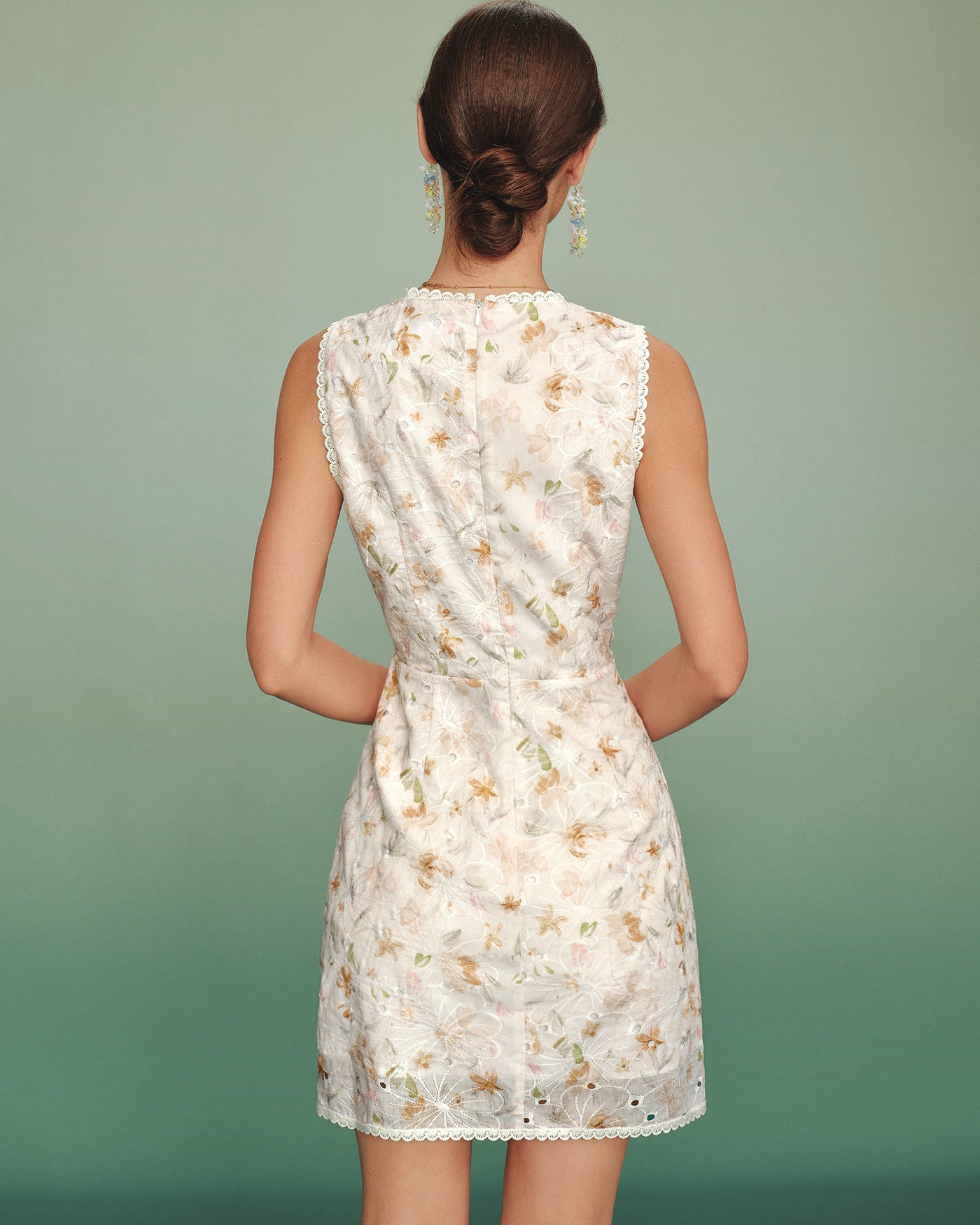 Floral Spliced Mini Dress in Apricot with V-Neck