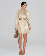 Apricot Satin A-Line Mini Dress with Boat Neck