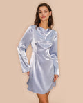 Mini Dress with Blue Bell Sleeves in Satin