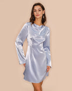 Mini Dress with Blue Bell Sleeves in Satin
